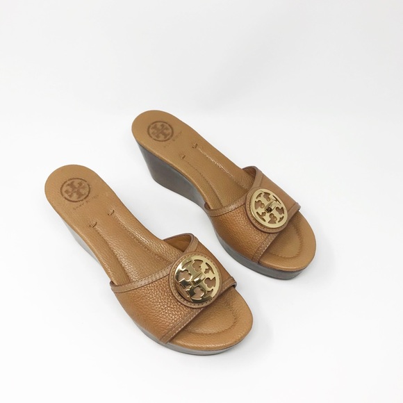 Tory Burch Shoes - Tory Burch Selma Logo Leather Wedge Slides 8.5